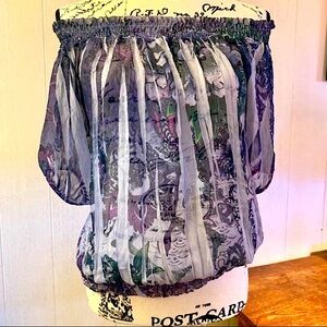 Guess Paisley Print Off Shoulder Peasant Blouse